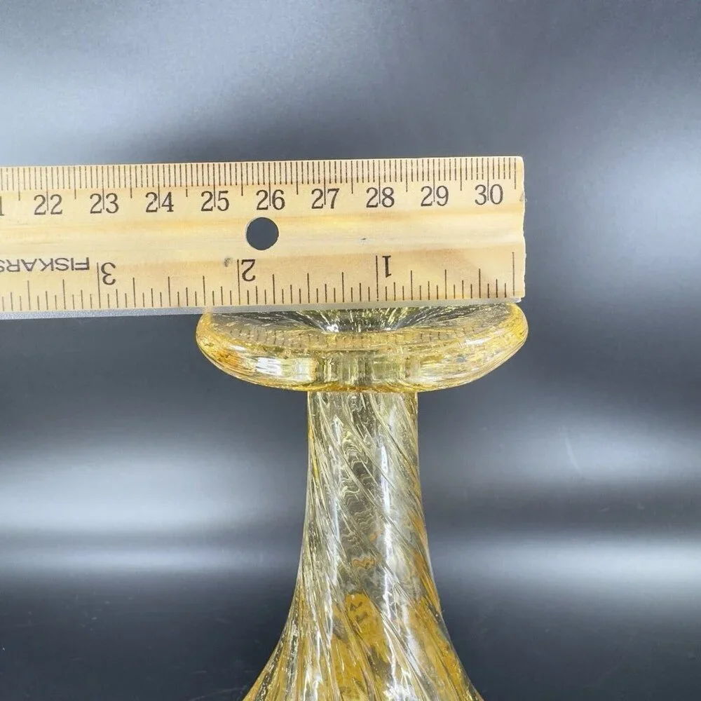 Art Glass Vase Yellow With Twisted Top Small Air Bubbles All Over Glass Vase VTG